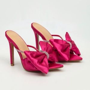 Bow and Rhinestone Satin Stiletto